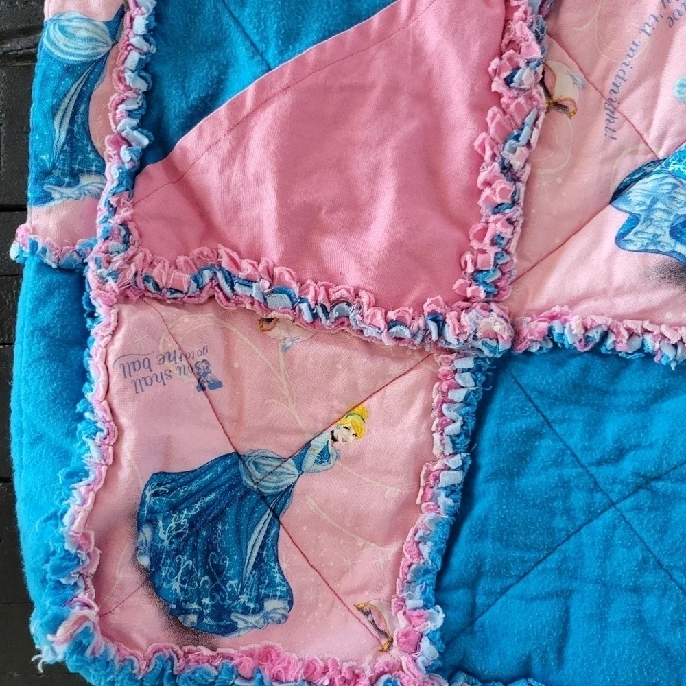 Handmade Quilted Cinderella Bag Tote Pink Blue Disney Princess Rag Fringe Soft